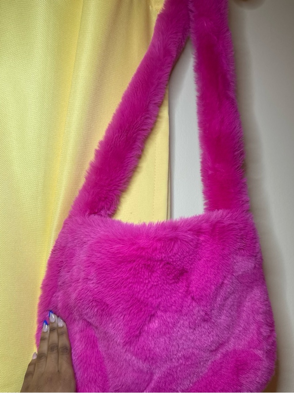 Hot Pink Faux Fur Shoulder Bag - Women's Plush Handbag